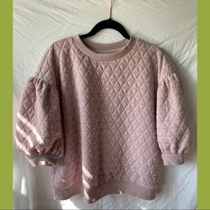 Blush quilted sweater with puff sleeve